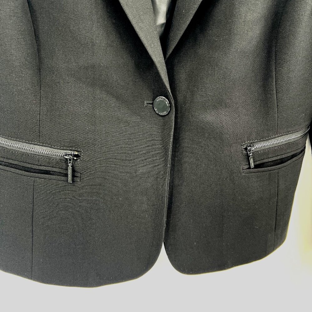 Calvin Klein Blazer Womens 12 Black Stretch Suit Jacket Office Goth Academia - Picture 5 of 5